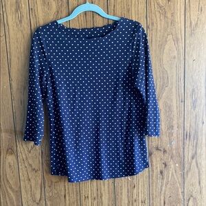 Croft & Barrow Blue 3/4 Sleeve Polka Dot Blouse